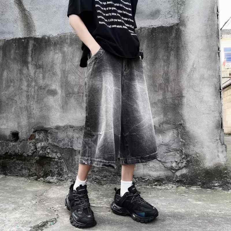 メンズ ファッション 服 男性用 オシャレ シンプル 大人 かっこいい 大きいサイズ ストリート 紳士服 ヴィンテージ アメリカン レトロ デニムショートパンツ ストレート ストリート スタイル ワイド レッグ クロップドパンツ