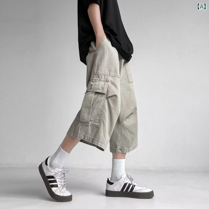 メンズ ファッション 服 男性用 オシャレ シンプル 大人 かっこいい 大きいサイズ ストリート 紳士服 アメリカン レトロ ビッグ ポケット ワークウェア クロップドパンツ 夏 ストレート ショート パンツ