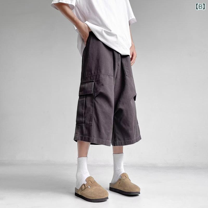 メンズ ファッション 服 男性用 オシャレ シンプル 大人 かっこいい 大きいサイズ ストリート 紳士服 アメリカン レトロ ビッグ ポケット ワークウェア クロップドパンツ 夏 ストレート ショート パンツ