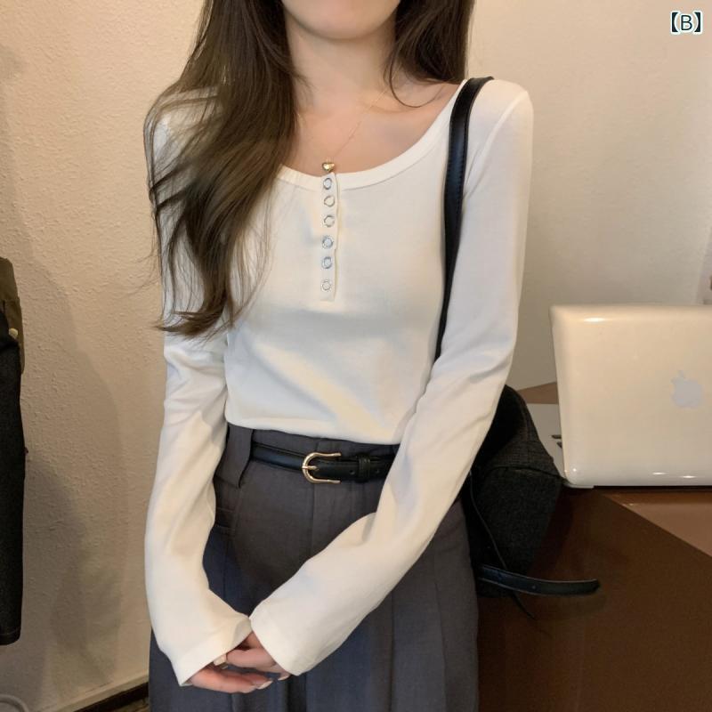 春 コーデ レディース ファッション オシャレ アイテム カワイイ 用 シンプル 大人カワイイ レディース T シャツスリム 長袖 インナー レイ グレー プチ トップス