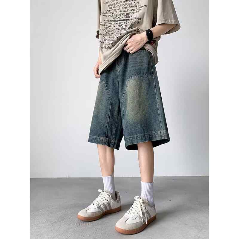 メンズ ファッション 服 男性用 オシャレ シンプル 大人 かっこいい 大きいサイズ ストリート 紳士服 アメリカン ウォッシュ ストリート オーバー ザニー デニム ショート パンツ オーバー サイズ ストレート ワイド レッグ ヴィンテージ ハーフ パンツ 夏