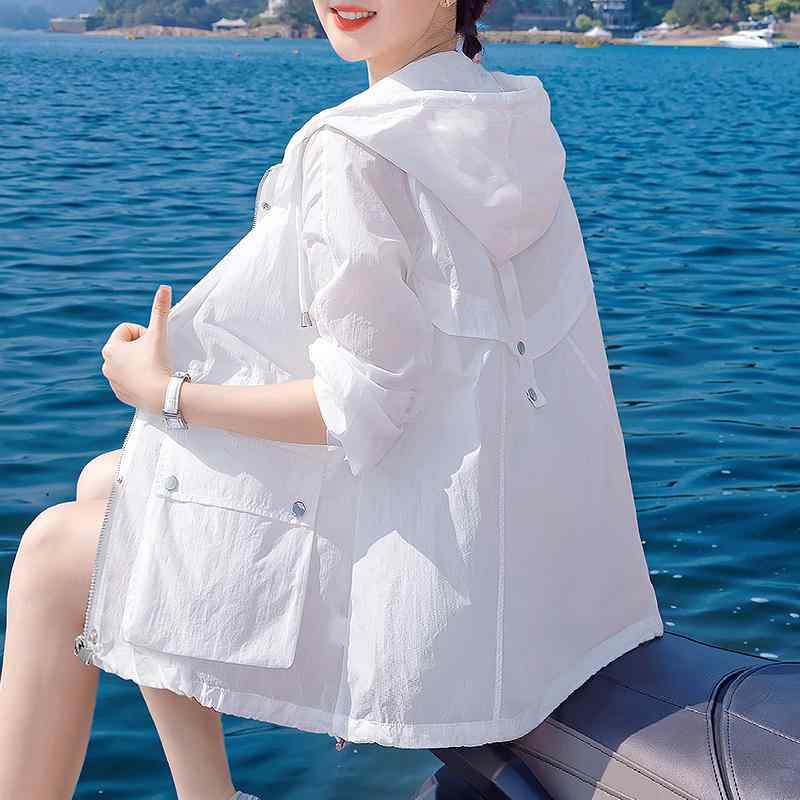 春 コーデ レディース ファッション オシャレ カワイイ シンプル きれいめ ナチュラル 上品カジュアル 婦人服 日焼け防止 服 夏 通気性 大きいサイズ カット フード付き ジャケット