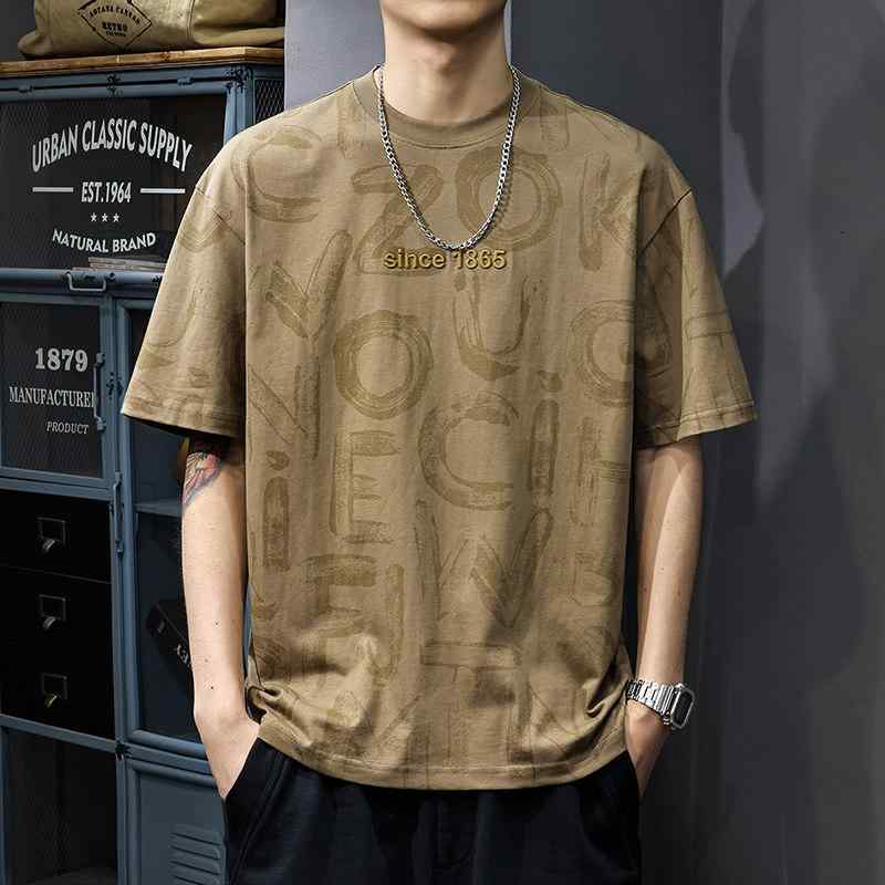 アメリカン ストリート 風レター プリント メンズ 半袖 Tシャツ ゆったり コットン 半袖 Tシャツ クール スタイリッシュ トップス Tシャツ