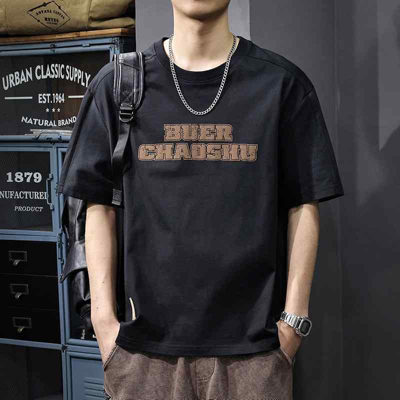 Rakuten - コットン 半袖 Tシャツ メンズ 夏 ストリート スタイル ゆったり フィット カジュアル プリント クルーネック ハーフ スリーブ Tシャツ
