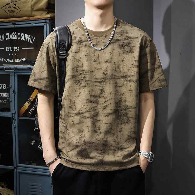 メンズ 夏 コーデ クルーネック 半袖 Tシャツ レトロ スタイル 薄手 ゆったり フィット 大きいサイズ カジュアル 半袖 Tシャツ