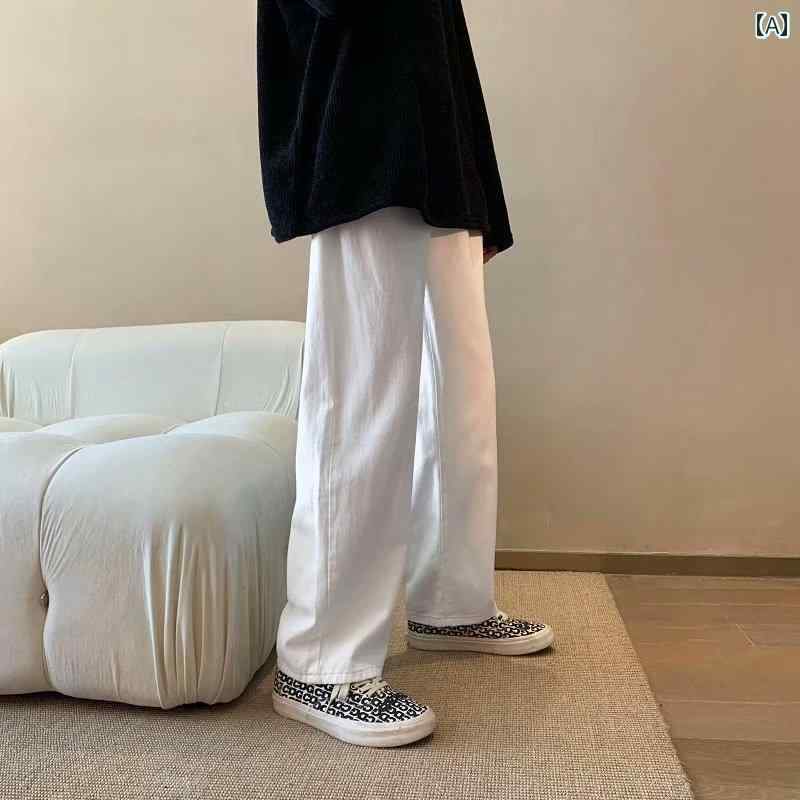 メンズ ファッション 服 男性用 オシャレ シンプル 大人 かっこいい 大きいサイズ ストリート 紳士服 アメリカン レトロ ストレート レッグ ジーンズ ワイド レッグ パンツ オールドスクール ヒップ ホップ ホワイト パンツ