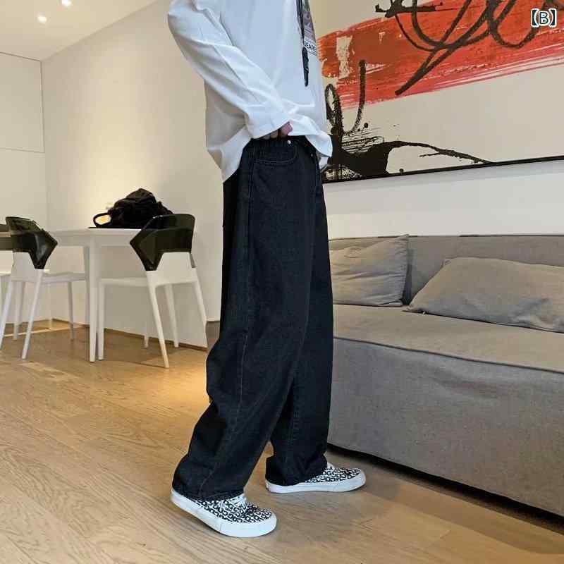 メンズ ファッション 服 男性用 オシャレ シンプル 大人 かっこいい 大きいサイズ ストリート 紳士服 アメリカン レトロ ストレート レッグ ジーンズ ワイド レッグ パンツ オールドスクール ヒップ ホップ ホワイト パンツ