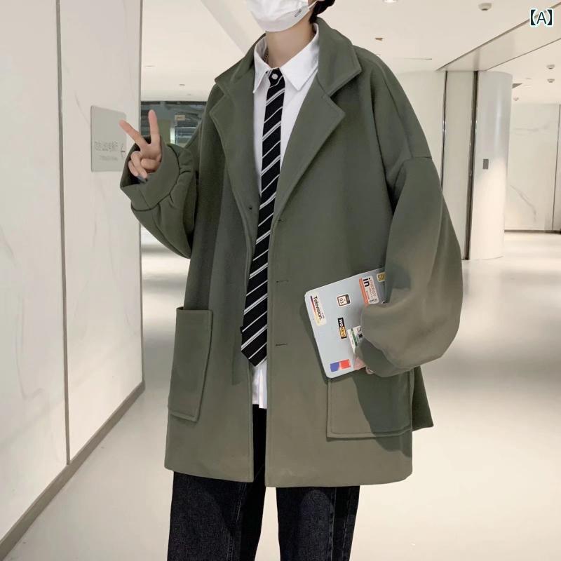 メンズ ファッション 服 男性用 オシャレ シンプル 大人 かっこいい 大きいサイズ ストリート 紳士服 ミドル丈 ウインドブレーカー 厚手 コート オーバー サイズ ウール コート