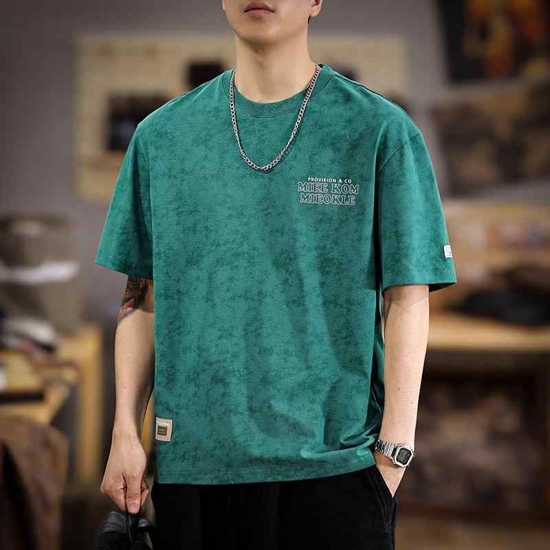アメリカン タイダイ ウォッシュ加工 メンズ 半袖 Tシャツ ゆったり フィット カジュアル 夏 コーデ スタイル 綿 素材 厚手 ラウンドネック ハーフ スリーブ Tシャツ