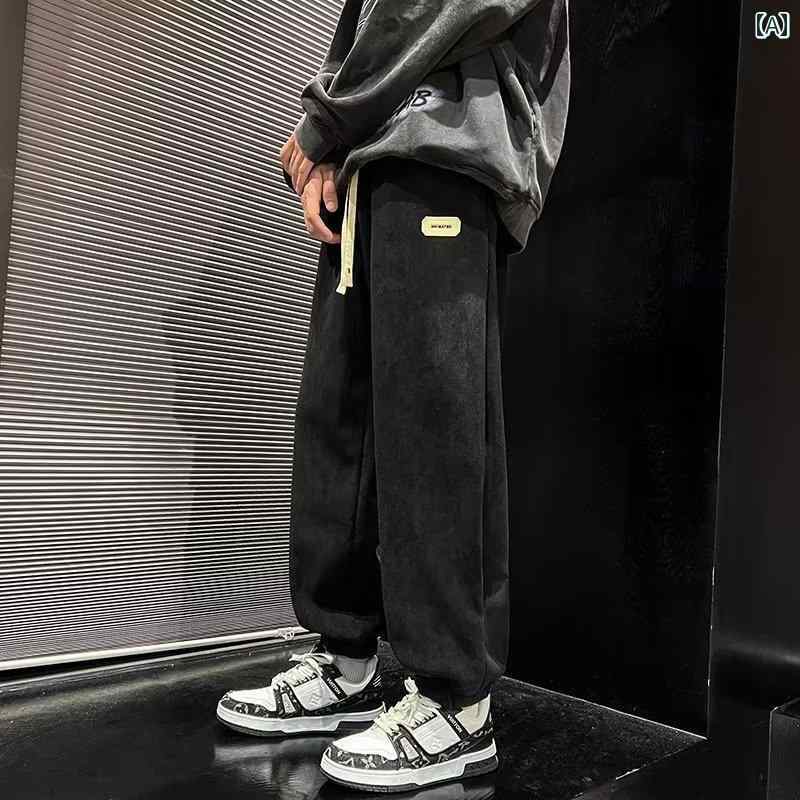 メンズ ファッション 服 男性用 オシャレ シンプル 大人 かっこいい 大きいサイズ ストリート 紳士服 厚手 ベルベット パンツ ゆったり カジュアル コーデュロイ ドレープ 九分丈 スウェットパンツ