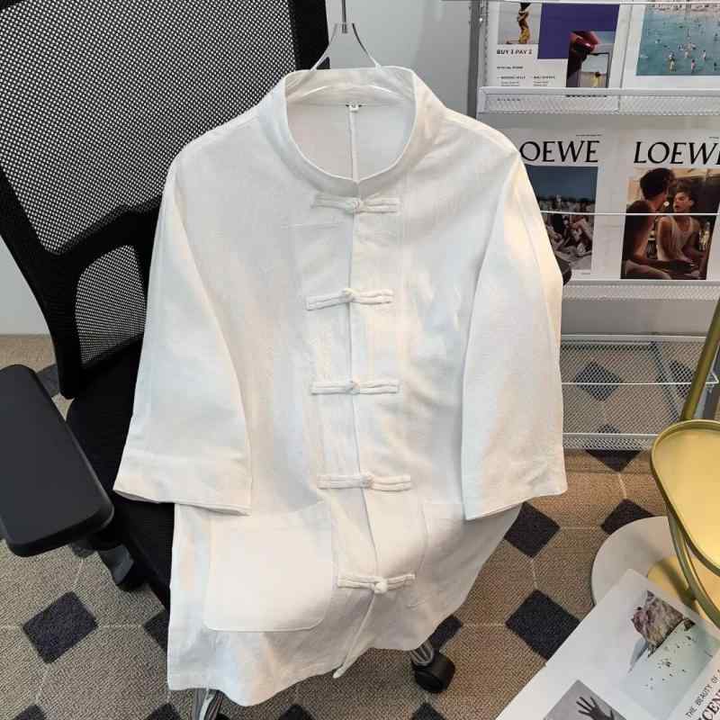 メンズ ファッション 服 男性用 オシャレ シンプル 大人 かっこいい 大きいサイズ ストリート 紳士服 チュニック スーツ ボタン アップ 唐 スーツ シャツ レトロ ミッド スリーブ シャツ 夏 唐 スーツ