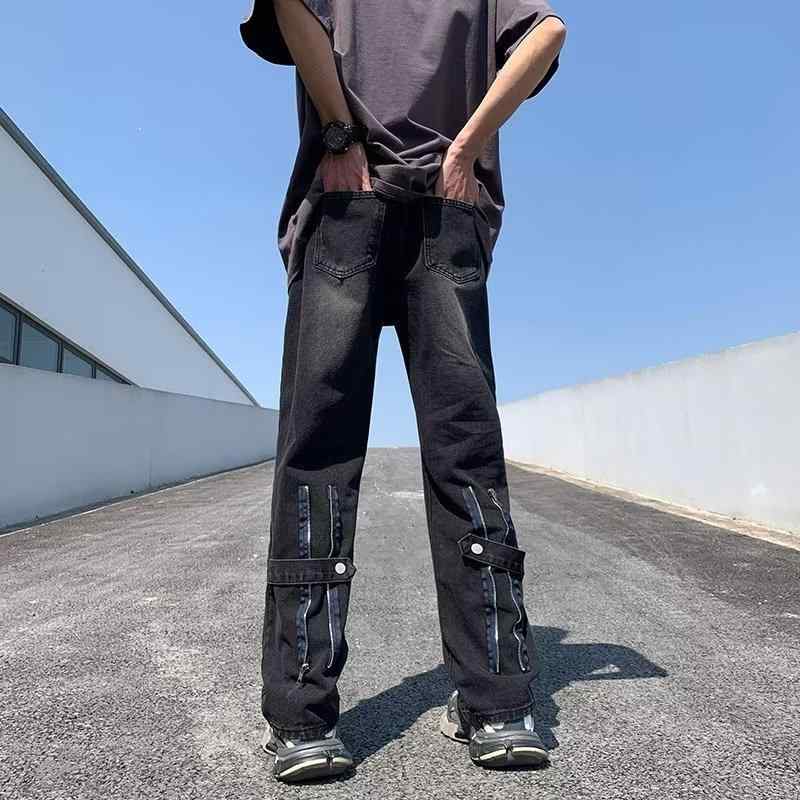 メンズ ファッション 服 男性用 オシャレ シンプル 大人 かっこいい 大きいサイズ ストリート 紳士服 アメリカン ストリート イエロー マッド レトロ ジーンズ パンツ ボタン ジッパー スリム ストレート パンツ