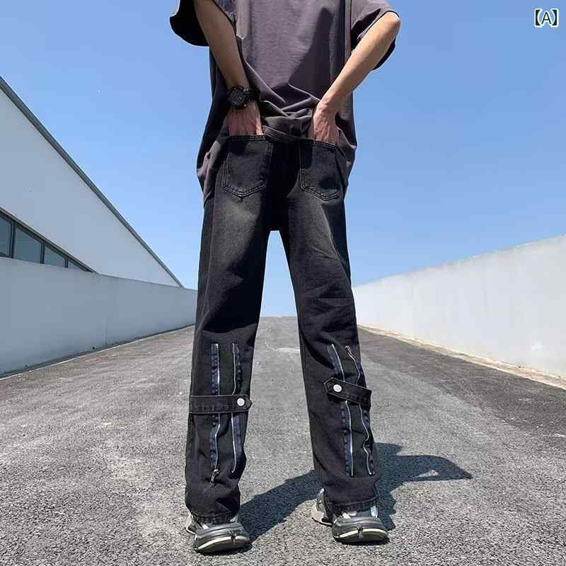 メンズ ファッション 服 男性用 オシャレ シンプル 大人 かっこいい 大きいサイズ ストリート 紳士服 アメリカン ストリート イエロー マッド レトロ ジーンズ パンツ ボタン ジッパー スリム ストレート パンツ