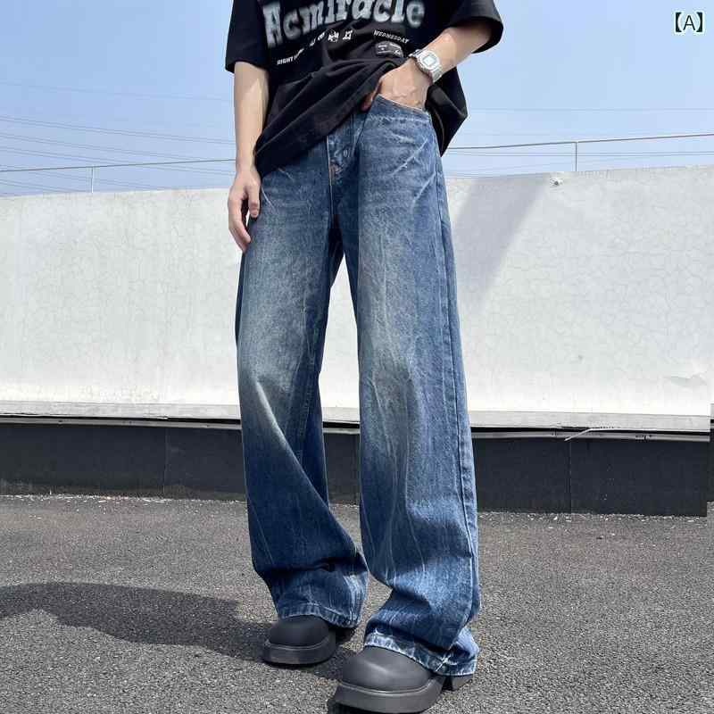 メンズ ファッション 服 男性用 オシャレ シンプル 大人 かっこいい 大きいサイズ ストリート 紳士服 アメリカン ストリート ライトニング バー スト パターン ブルー ジーンズ ストレート レッグ フレア レトロ スリミング パンツ