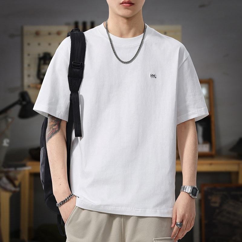 夏 綿 半袖 Tシャツ メンズ アメリカン スタイル シンプル ゆったり ホワイト 半袖 シャツ(4.0)