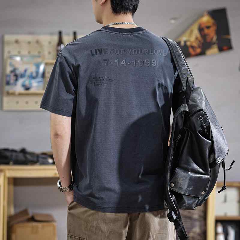 ダメージ加工 メンズ 半袖 Tシャツ 夏 スタイル シンプル 着回し抜群 プリント クルーネック Tシャツ