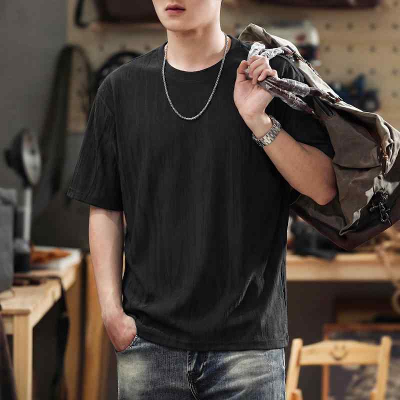 アメリカン レトロ バーク プリント 夏 コーデ スタイル メンズ 半袖 ブラック Tシャツ