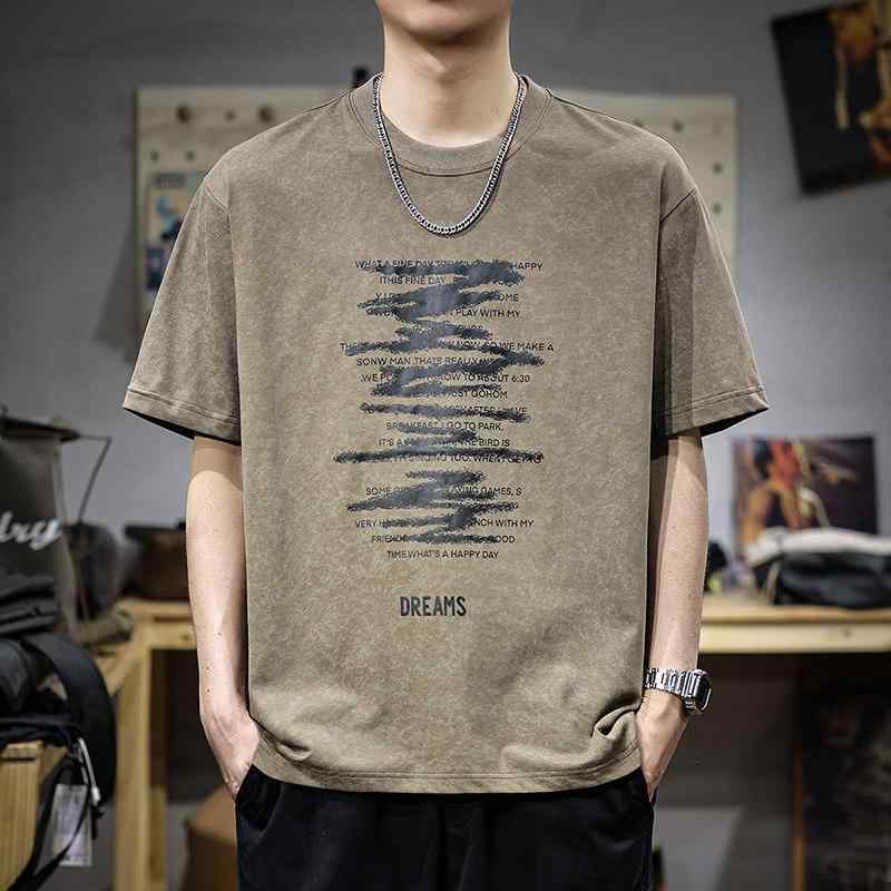 夏 プリント 半袖 Tシャツ メンズ アメリカン レトロ クルーネック ゆったり カジュアル ハーフ スリーブ Tシャツ
