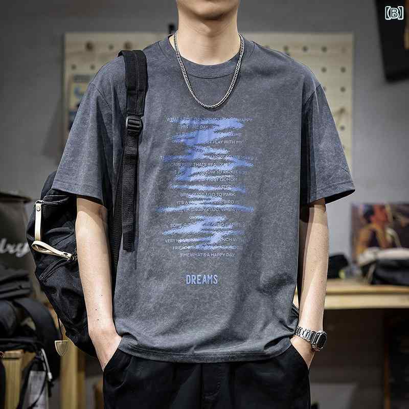 夏 プリント 半袖 Tシャツ メンズ アメリカン レトロ クルーネック ゆったり カジュアル ハーフ スリーブ Tシャツ