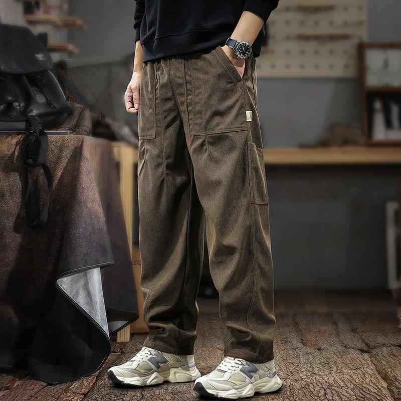 秋　冬 メンズ コーデュロイ ストレート レッグ カジュアル パンツ アメリカン レトロ スタイル フィット ワイドレッグ 快適 ロング パンツ