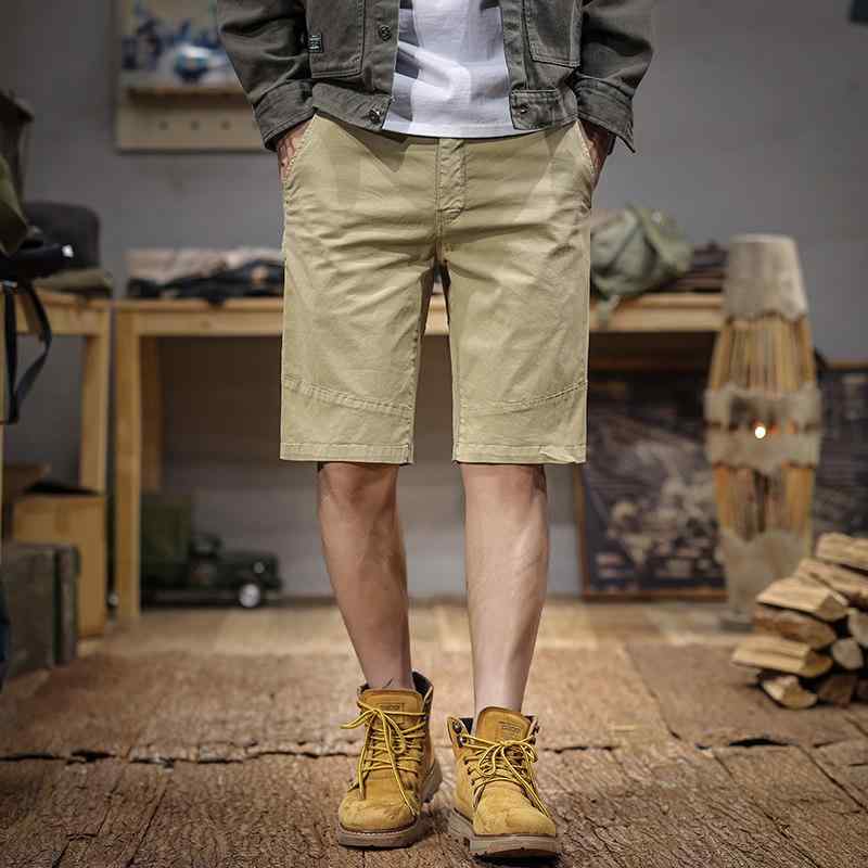 Rakuten - 夏 メンズ スリム フィット ストレート レッグ パンツ アメリカン レトロ カーゴ スタイル ミドル丈 パンツ ジッパー ポケット