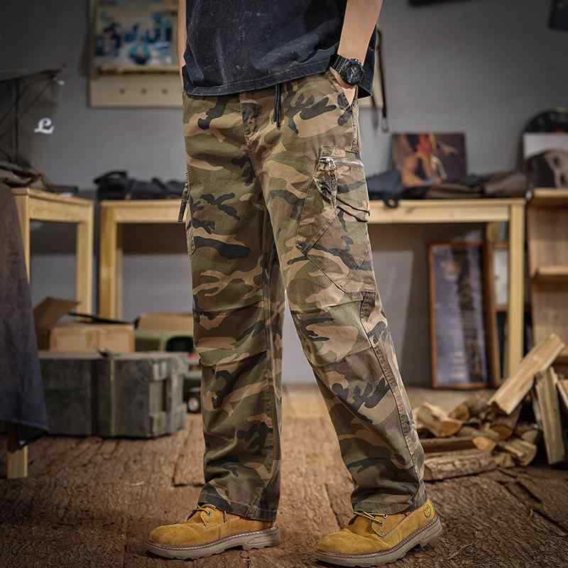 アメカジ アメリカン ストリート ウェア アウトドア カモフラージュ タクティカル 機能的 ワーク パンツ メンズ ゆったり 秋 マルチ ポケット カジュアル パンツ