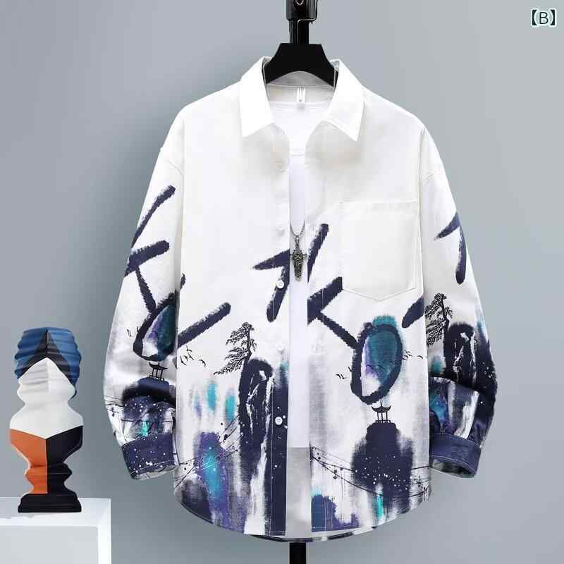 メンズ ファッション 服 男性用 オシャレ シンプル 大人 かっこいい 大きいサイズ ストリート 紳士服 夏 薄手 冷感 シャツ 長袖 ハイエンド シャツ カジュアル プリント ジャケット