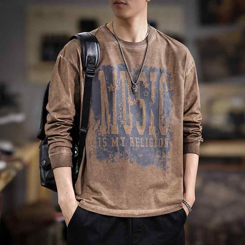 秋 綿 長袖 Tシャツ メンズ ゆったり 大きいサイズ クルーネック トップス アメリカン カジュアル スウェット シャツ