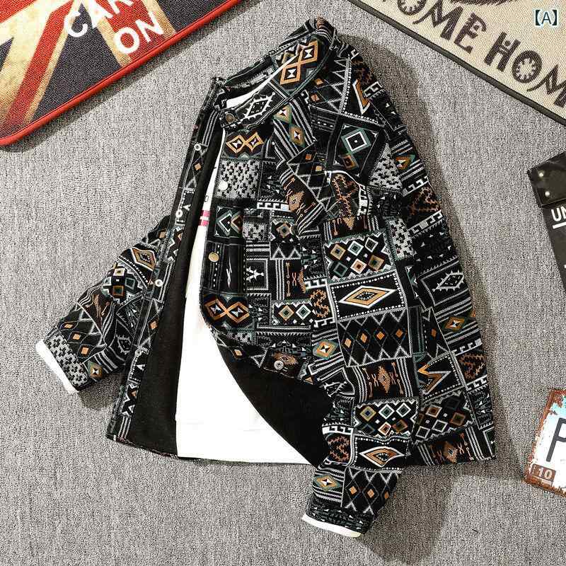 メンズ ファッション 服 男性用 オシャレ シンプル 大人 かっこいい 大きいサイズ ストリート 紳士服 レトロ デニムジャケット エスニック カラフル カジュアル トップス