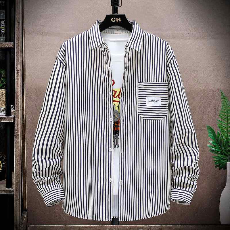 メンズ ファッション 服 男性用 オシャレ シンプル 大人 かっこいい 大きいサイズ ストリート 紳士服 ストライプ 長袖 シャツ 夏 シャツ ハイエンド カジュアル 快 ジャケットのサムネイル