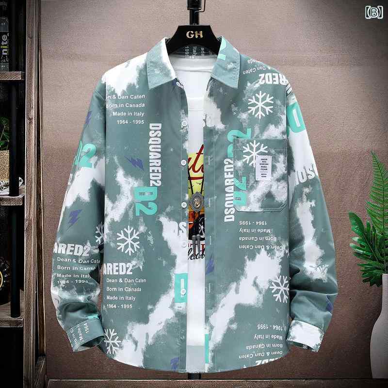 メンズ ファッション 服 男性用 オシャレ シンプル 大人 かっこいい 大きいサイズ ストリート 紳士服 プリント 長袖 シャツ カジュアル フィット シャツ ワークシャツ