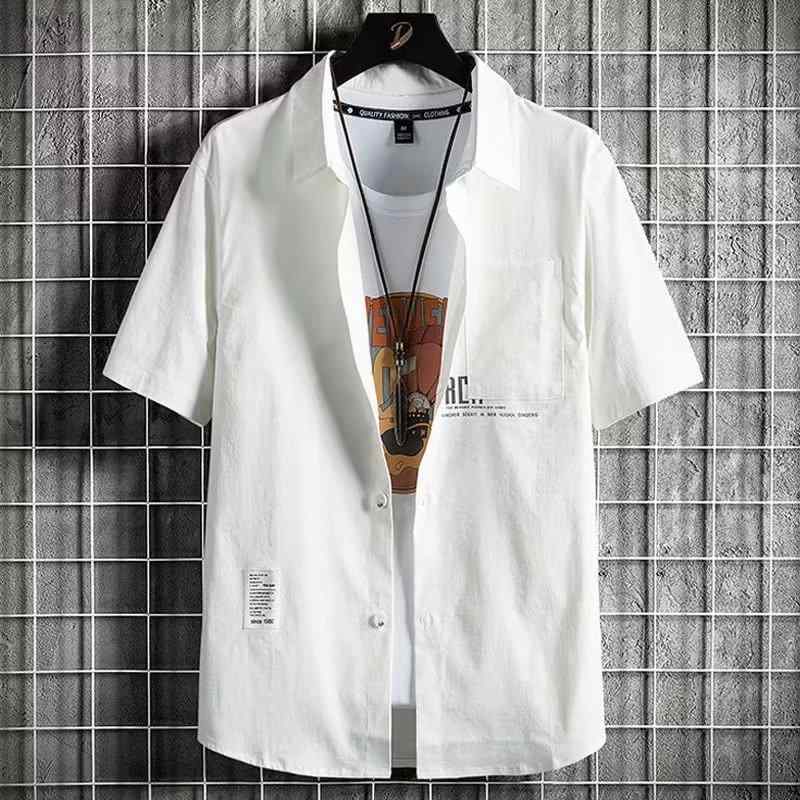 メンズ ファッション 服 男性用 オシャレ シンプル 大人 かっこいい 大きいサイズ ストリート 紳士服 夏 薄手 冷感 半袖 シャツ ゆったり 白 シンプル トップス ハイエンド カジュアル シャツ(4)
