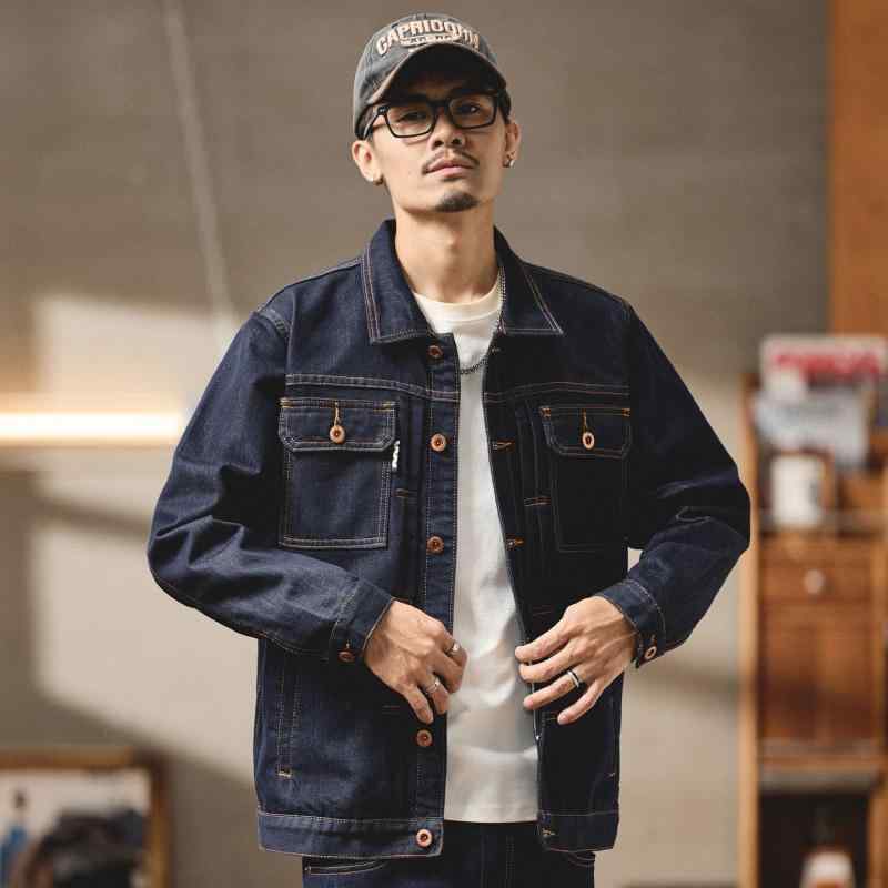 春 メンズ デニム ジャケット クール 大きいサイズ フィット レトロ スタイル