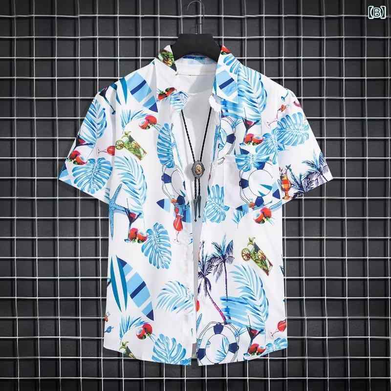 メンズ ファッション 服 男性用 オシャレ シンプル 大人 かっこいい 大きいサイズ ストリート 紳士服 ハワイアン 薄 花柄 シャツ 半袖 夏 海辺 シャツ 半袖 カップル ビーチウェア