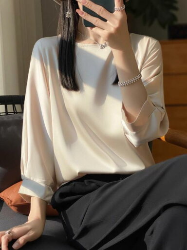 レディース ファッション 服 オシャレ 女性用 シンプル 大人カワイイ 大きいサイズ 婦人服 サテン ラウンドネック T トップス ハイエンド 夏 薄手 レディース ファッション 服 オシャレ 女性用 シンプル 大人カワイイ 大きいサイズ 婦人服 サテン ラウンドネック T トップス ハイエンド 夏 薄手