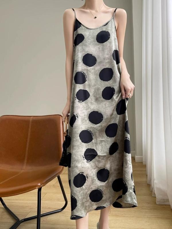 レディース ファッション 服 オシャレ 女性用 シンプル 大人カワイイ 大きいサイズ 婦人服 レトロ ハイエンド 水玉 ワンピース ドレス 夏 スタイル ミドル丈 スカート