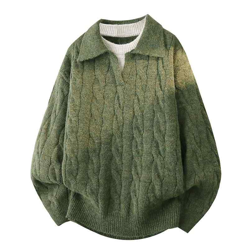 Rakuten - メンズ ファッション 服 男性用 オシャレ シンプル 大人 かっこいい ストリート 紳士服 レトロ ツーピース ポロカラー セーター カジュアル ゆったり ケーブルニット ターンダウン カラーニット セーター