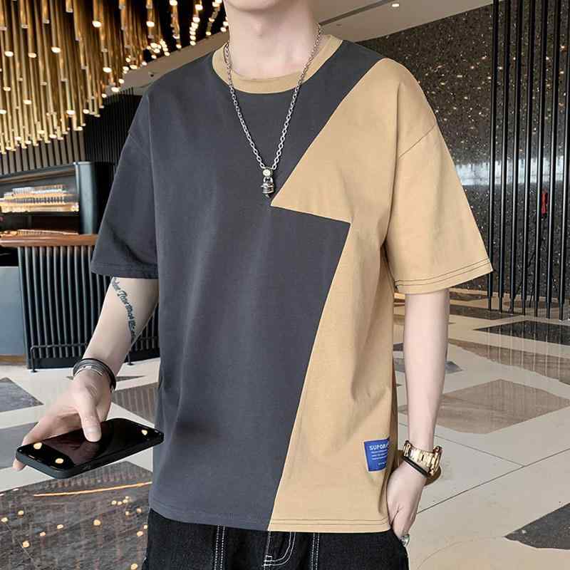 メンズ ファッション 服 男性用 オシャレ シンプル 大人 かっこいい ストリート 紳士服 綿 Tシャツ カラー ブロッキング 半袖 シャツ ゆったり フィット 快適 カジュアル