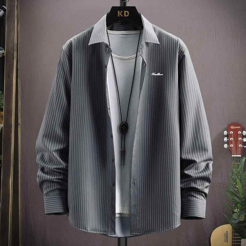 メンズ ファッション 服 男性用 オシャレ シンプル 大人 かっこいい ストリート 紳士服 ストライプ 長袖 シャツ シンプル ゆったり カジュアル ジャケット
