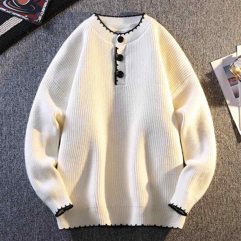 メンズ ファッション 服 男性用 オシャレ シンプル 大人 かっこいい ストリート 紳士服 ヘンリーカラーセーター カラー ブロック ゆったり インナー ニット