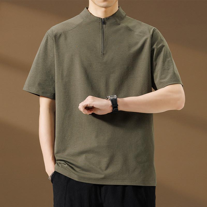 メンズ ファッション 服 男性用 オシャレ シンプル 大人 かっこいい ストリート 紳士服 ハーフジップ 半袖 Tシャツ 薄手 冷感 スタンドカラー 無地 シンプル カジュアル