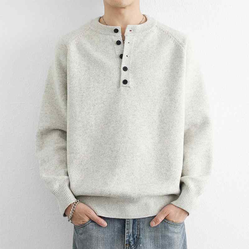 メンズ ファッション 服 男性用 オシャレ シンプル 大人 かっこいい ストリート 紳士服 ヘンリーカラーセーター ゆったり フィット 無地 シンプル ニット セーター