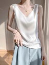 レディース ファッション 服 オシャレ 女性用 シンプル 大人カワイイ 大きいサイズ 婦人服 夏 スタイル Vネック ノースリーブベスト スーツ サテン トップ...