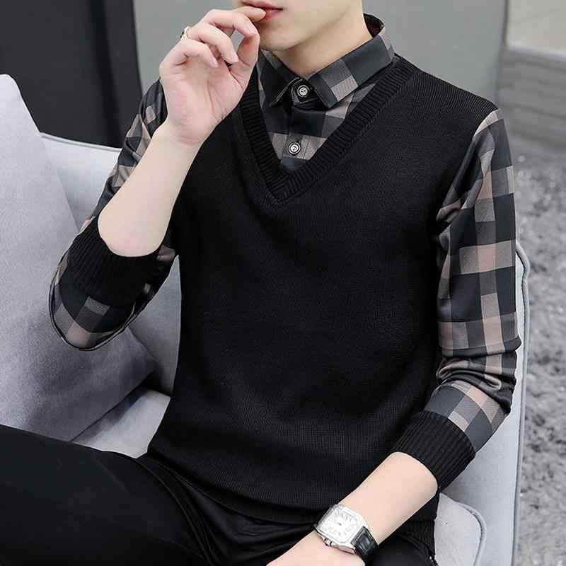 メンズ ファッション 服 男性用 オシャレ シンプル 大人 かっこいい ストリート 紳士服 ツーピースセーターシャツ カラー ニット ベースレイヤー フリース カラー