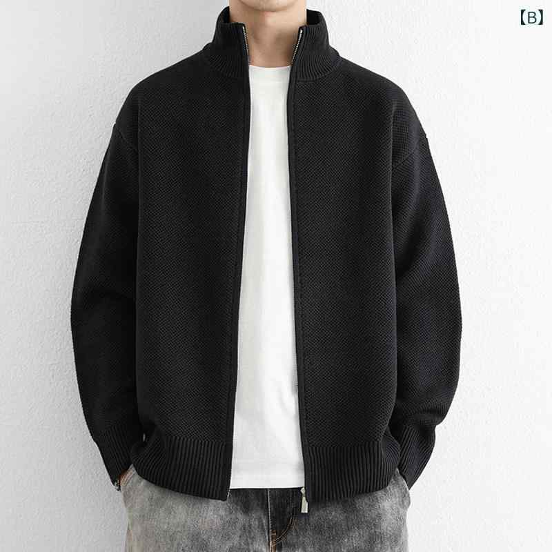リコットのメンズ ファッション 服 男性用 オシャレ シンプル 大人 かっこいい ストリート 紳士服 カーディガン ニットウェア 無地 シンプル ゆったり カジュアル スタンドカラー セーター ジャケット｜アングル3