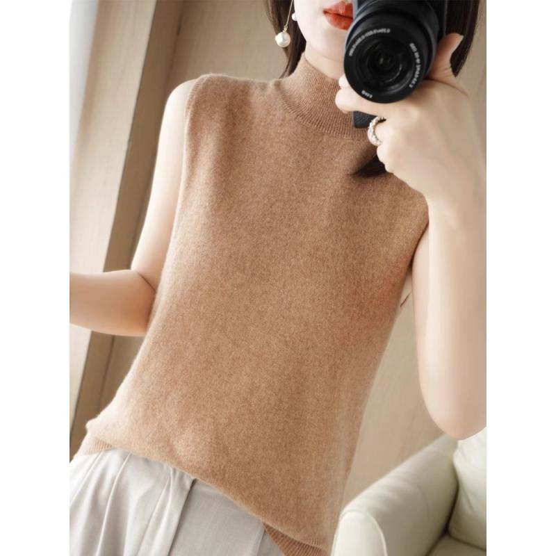 レディース ファッション 服 オシャレ カワイイ 女性用 シンプル 大人カワイイ 大きいサイズ 婦人服 ノースリーブ ベスト ハーフ タートルネック ラウンドネック T シャツ 西洋 ニット トップス 韓国 スタイル