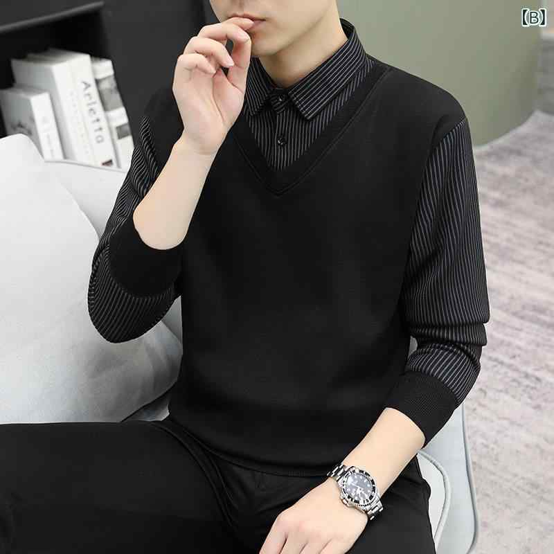 メンズ ファッション 服 男性用 オシャレ シンプル 大人 かっこいい ストリート 紳士服 ツーピース 長袖 Tシャツ カラー ベースレイヤー ゆったり ストライプ