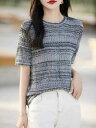 レディース ファッション 服 オシャレ カワイイ 女性用 シンプル 大人カワイイ 大きいサイズ 婦人服 夏 コットン ラウンドネック セーター 半袖 T シャツ フレンチ レトロ ニット シャツ