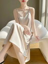 レディース ファッション 服 オシャレ カワイイ 女性用 シンプル 大人カワイイ 大きいサイズ 婦人服 フレンチ ワンピース ドレス 夏 ハイエンド アセテート バック スカート サテン ベスト ロング スカート