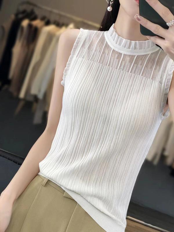 レディース ファッション 服 オシャレ カワイイ 女性用 シンプル 大人カワイイ 大きいサイズ 婦人服 スタイリッシュ ニット 重ね トップス ウール ハーフ ハイネック レース ノースリーブベスト